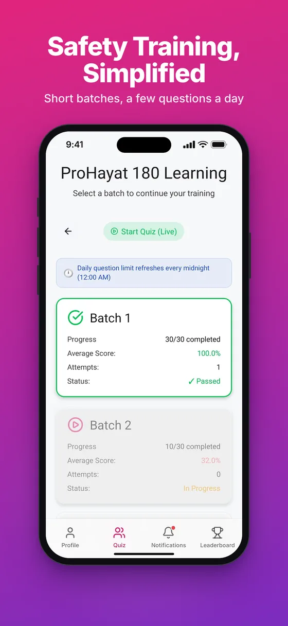 ProHayat 180 learning screen